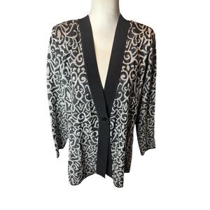 MISOOK 1X Black White One Button Cardigan Lagen Look Art To Wear